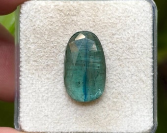 100% Natural Green Kyanite Flat Back Rose cut Slices Loose Gemstones Freeform Shape, 18x11 mm, 1 Piece Lot for Making Jewelry