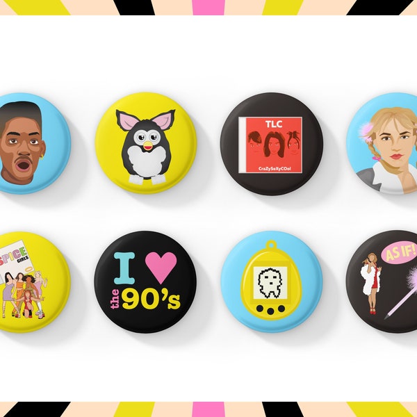 90s Pin Badges, 90s Merchandise, Retro Throwback, 1990s Party Bag, Nostalgia, I Love The 90s, Nineties Theme, 90s Memorabilia, Pop Music