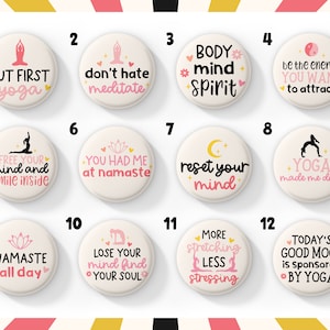 Yoga/Meditation Pin Badges, Meditation Gift, Manifestation, Namaste, Zen, Yoga instructor gift, Gifts for Yoga Lovers, Yoga Teacher Gift