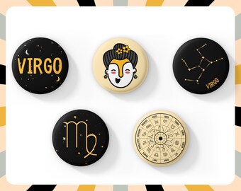 Virgo Pin Badges | Zodiac Sign | Birthday button | Star Constellation | Astrology Print | Cosmic Celestial | September birthday Gift