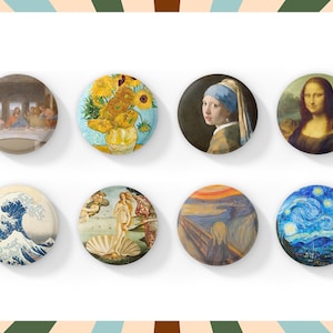 Famous Painting Badges 38mm | Da Vinci | Van Gogh | Art Gift Idea | Gift for Art Teacher | Artistic Accessories | Art History