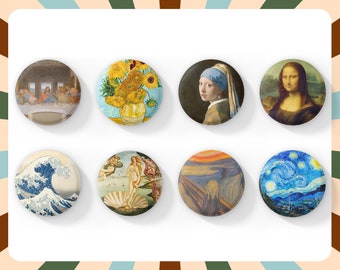 Famous Painting Badges 38mm | Da Vinci | Van Gogh | Art Gift Idea | Gift for Art Teacher | Artistic Accessories | Art History
