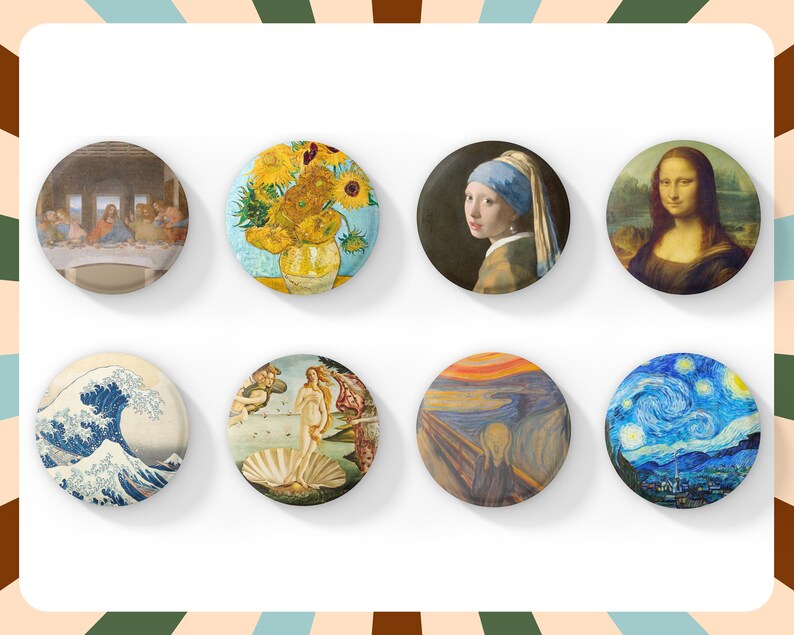 Famous Painting Badges 38mm | Da Vinci | Van Gogh | Art Gift Idea ...