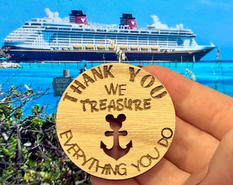 Disney Cruise Line Cast Member Compliment Gift Thank You We Treasure Everything You Do Round Wooden Token