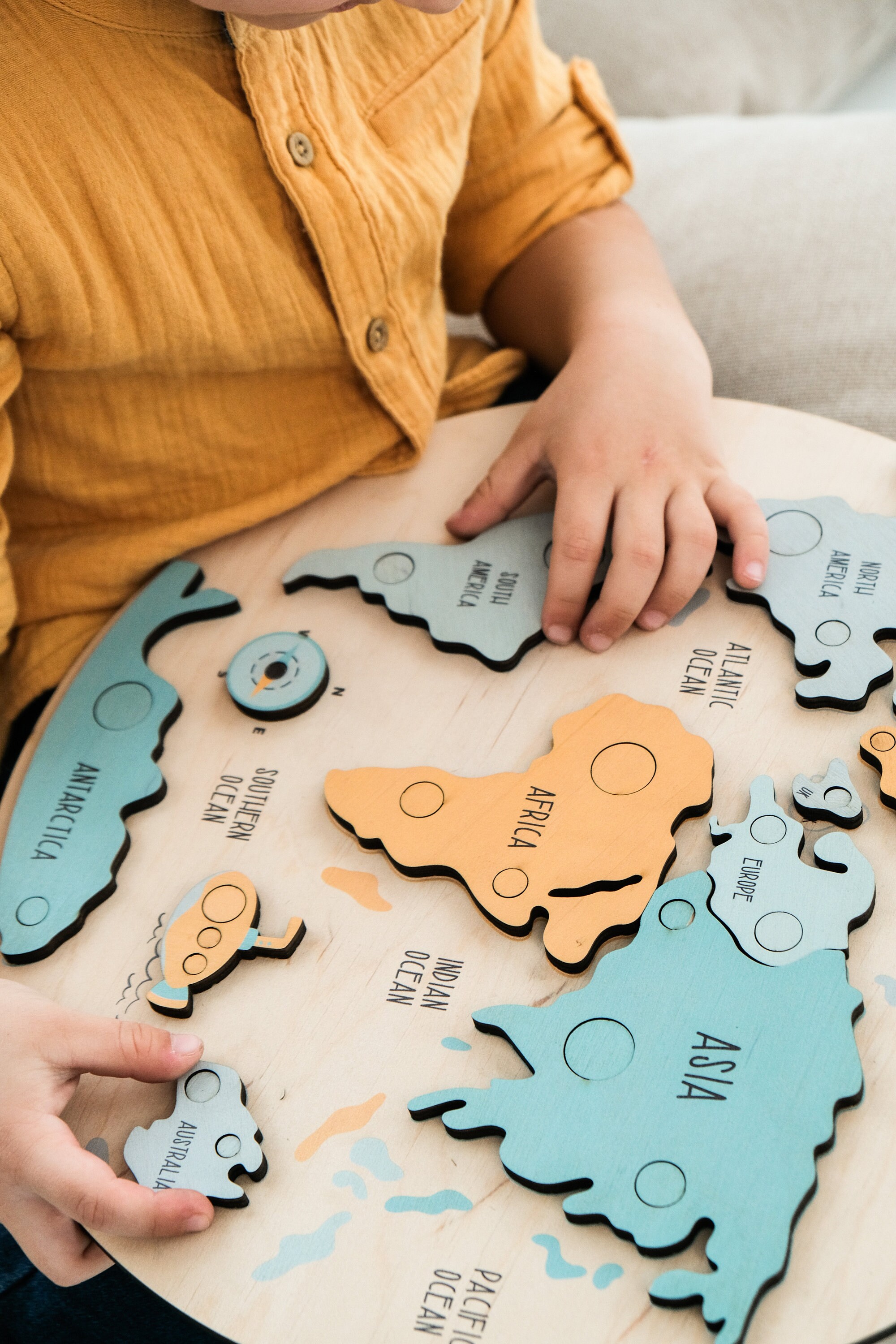 Wooden Puzzle Map of the world Personalized Baby Interactive Etsy