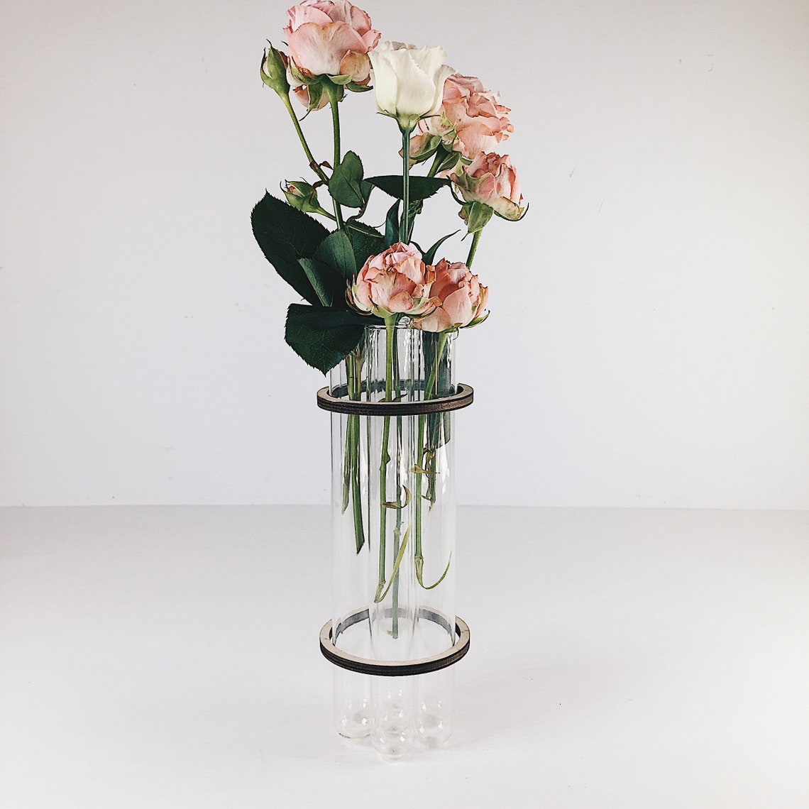Round flower vase with test tubes For gift for her Glass Etsy