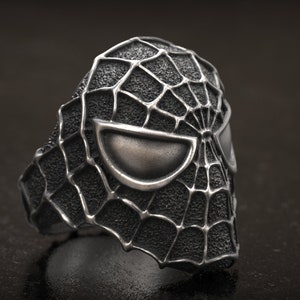 Marvel, Spider-Man Ring, Man Ring, 3D Print, 3D geprinte sieraden, zilver, 3d geprint, sieraden, Superheld Ring, Biker Ring