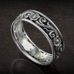 Floral Pattern Ring, Wedding Band Ring, Filigree Style, Unique Ring, Floral Band, Botanical Ring, Nature Inspired, 3d printed Jewellery,