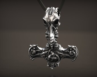 H.R. Giger Inspired Thor Hammer pendant, Mjolnir Pendant, Odin's Horn, Viking Pendant, Punk Gothic Pendant, Men's gift, 3d printed Jewellery
