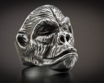 Gorilla Ring, Men Gift Ring, Dad Jewelry, African Ring, Biker Ring, Punk Ring, 3D Print, 3d printed Jewelry, 3d Printed, Sterling Silver