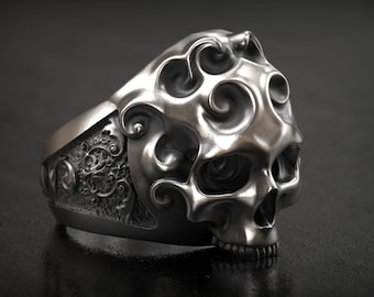 Skull ring, Floral Skull, Flower Skull Ring, Biker Ring, Women Ring, Gothic Skull, Punk Ring, 3D Print, 3d printed Jewellery,