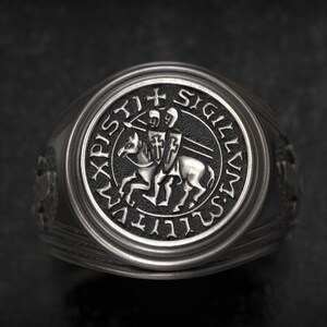 Medieval Knights Templar Ring Mens Ring Seal of Knights image 3