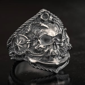 Nautical Anchor Ring, Anchor Ring, Mens Ring, Sailor Ring, Tentacle Ring, 3d printed Jewelry, Compass ring, Nautical Jewelry, Oxidized