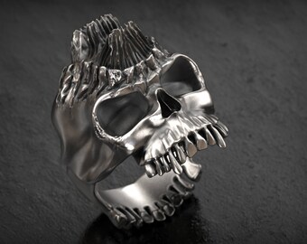 Punk Skull Ring, Skull Ring, Biker Ring, Man Ring, Mans Gift, Punk Ring, 3D Print, 3d printed Jewelry, 3d Printed, Sterling Silver