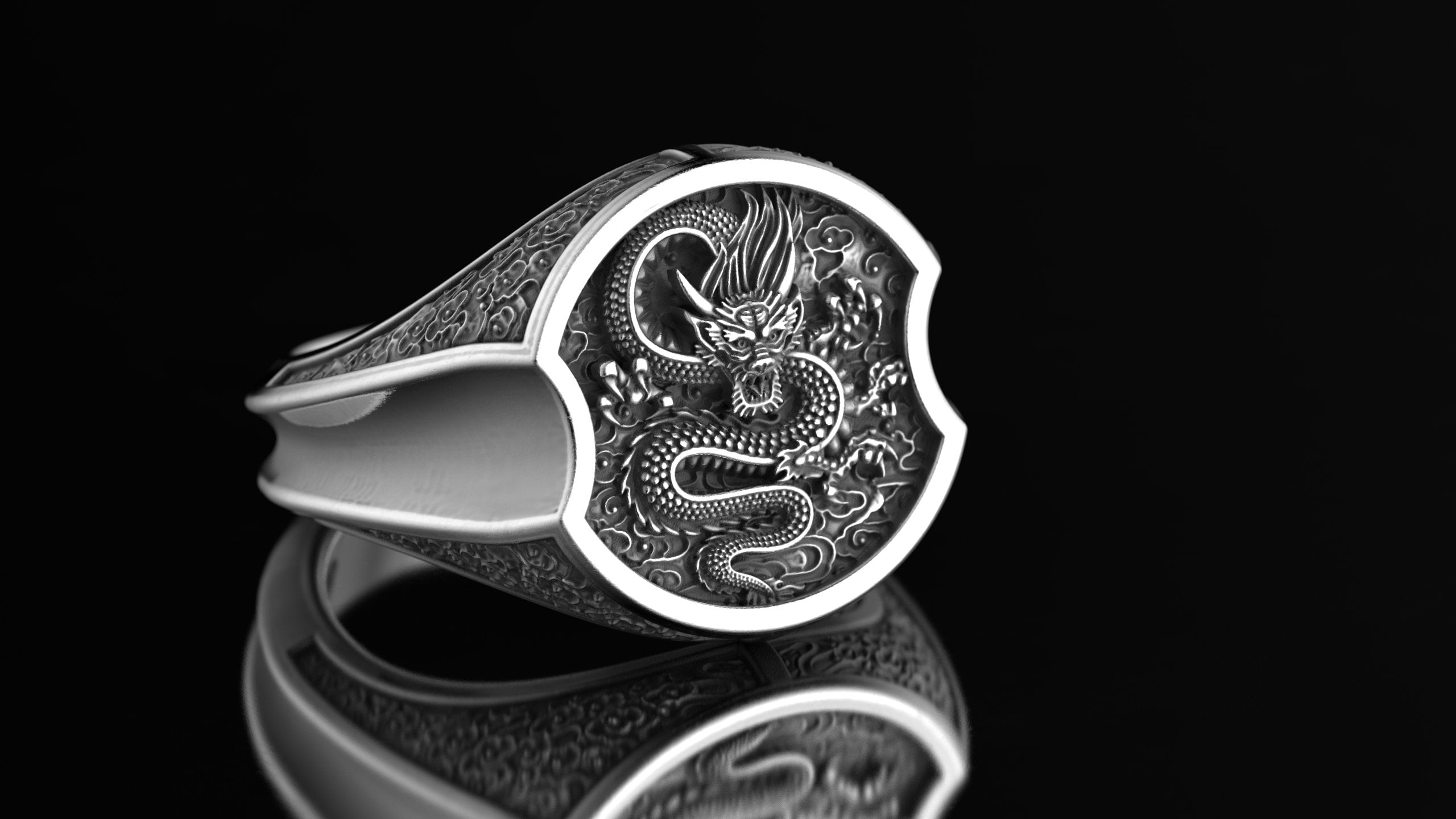 Chinese Dragon Signet Ring, Fantasy Dragon Ring, Mythical Creature Ring ...