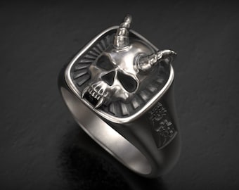 Japanese Demon Skull Ring, Skull Jewelry , Biker Ring , Men's Silver Ring , Occult Jewelry , Japanese Demon Ring , 3d printed Jewellery