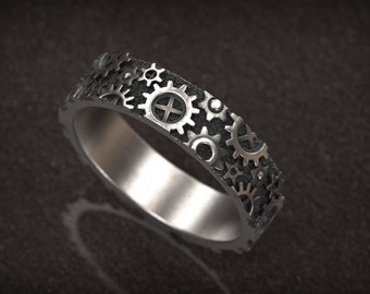 Clockwork ring, Mechanical Steampunk Ring, Gear ring, Timetraveller Ring, Steampunk jewelry, Silver Mechanic Ring, Clockwork Gear Ring