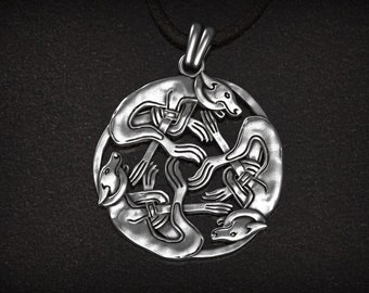 Celtic knot dog , Triskele , Triskelion , Silver Fylfot Pendant , Celtic Hounds , 3D Print , Oxidized , 3d printed Jewellery