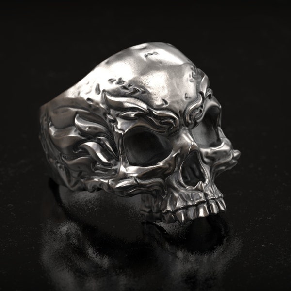 Flame Skull Ring, Fire Ring, Fire Skull, Biker Ring, Man Ring , Punk Ring , 3D Print , 3d printed Jewellery , 3d Printed , Sterling