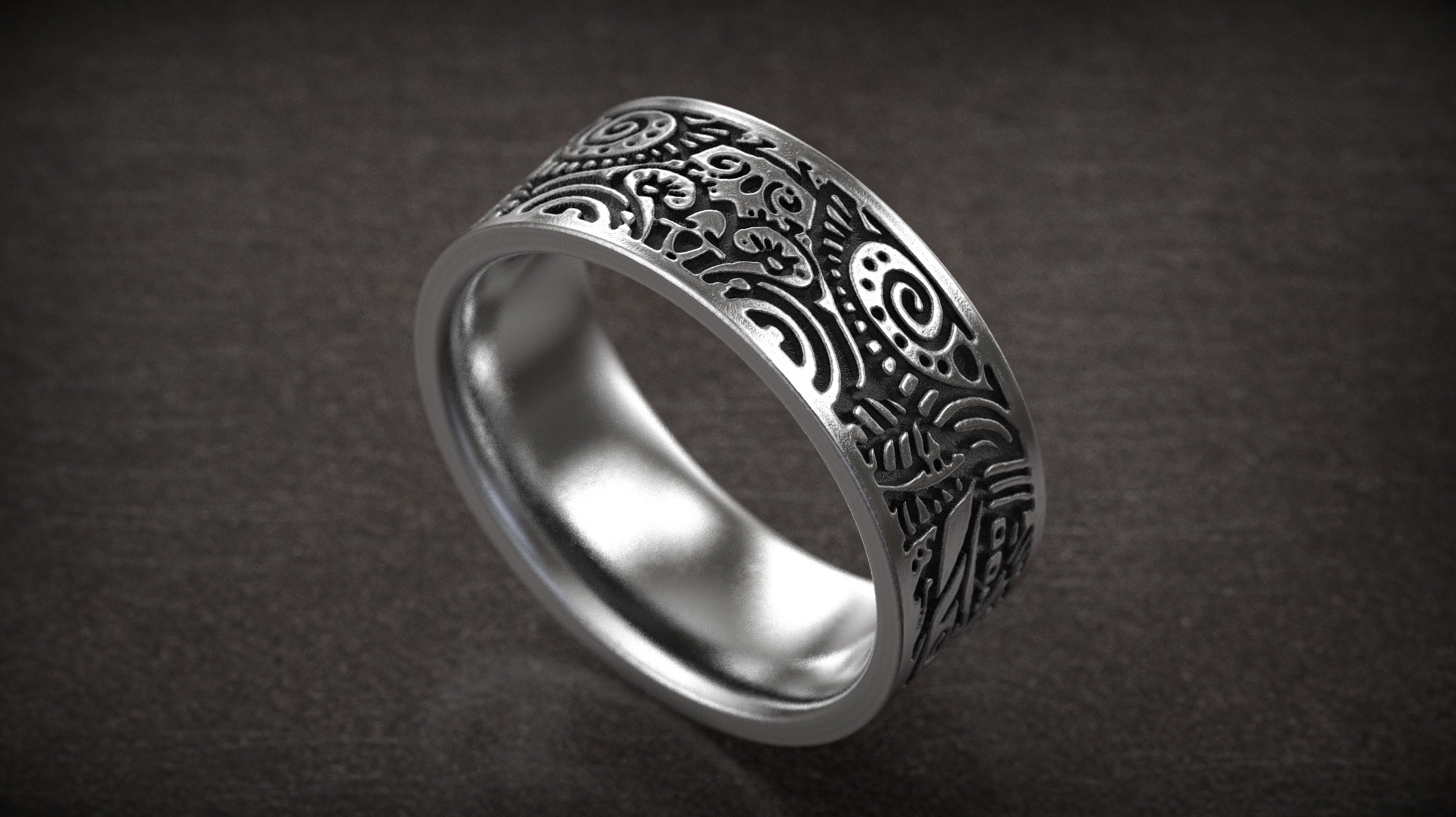 Aztec Pattern Ring Mens Ring Mayan Wedding Ring 925 Sterling Silver Traditional Ring Aztec Wedding Band Oxidized Aztec Ring