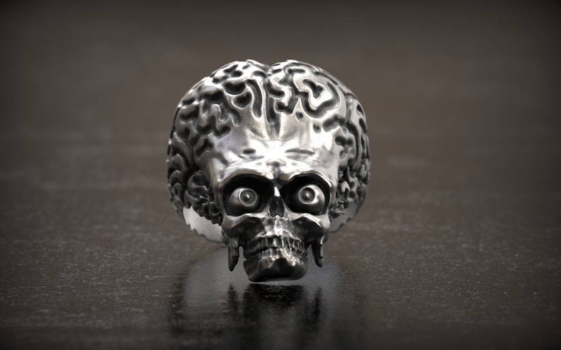 Punk Ring Alien Ring 3D Print 3d printed Jewellery Silver Jewellery Movie Ring Mars Attacks Oxidized Motorcycle Jewelry