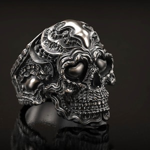 Love Skull Ring, Heart Skull Ring, Gothic Skull, Men&#39;s Women&#39;s Motorcycle Ring, Biker Rock Punk Jewelry, Mom gift, 3d printed Jewellery,