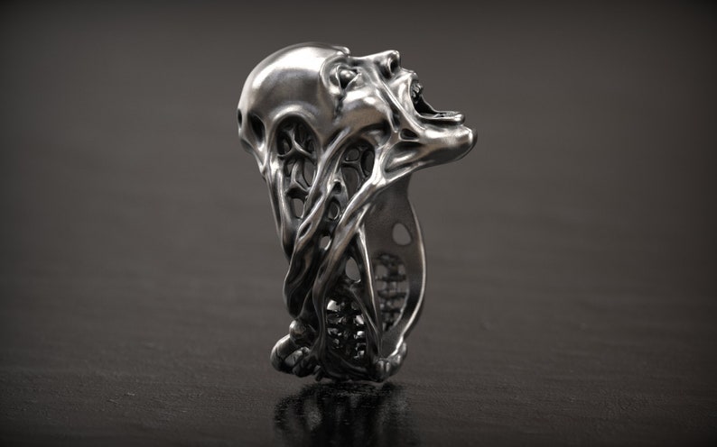 3d Printed Screaming Face Ring Human Face Ring 3d printed Jewellery Sterling Face Ring 3D Print Punk Ring Scream Ring Biker Ring