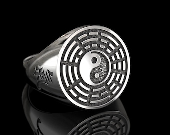 Yin Yang Ring, Qi energy, Symbol of luck, Vitality, Ancient Chinese philosophy, 3d printed Jewelry, Sterling Silver, Oxidized, Handmade ring
