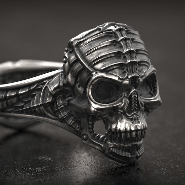 MR. Giger Inspired , Biomechanical Skull Ring, Mens Ring, Prometheus , Xenomorph , Protomorph , Covenant , Alien , 3d printed Jewellery,