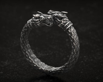 Dragon Ring, Double Head Dragon, Adjustable Dragon Ring, Vintage Punk Ring, Biker Ring, Dragon Jewelery, Antique Ring, 3d printed Jewellery