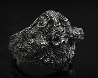 Skull and Snake Ring, Snake Ring, H.R. Giger Inspired, Prometheus, Protomorph, Covenant, Covenant Style, Animal Ring, 3d printed Jewelry,