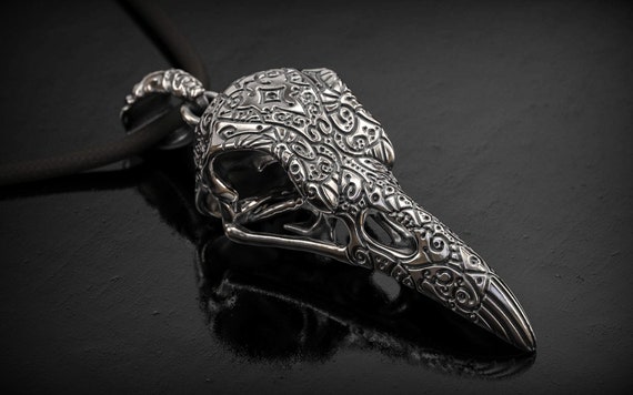 Bird Skull Pendant , Raven Skull , Silver Bird Pendant , Gothic, 3D Print , Oxidized , 3d printed Jewellery , Punk Pendant , Silver Skull