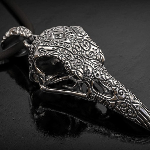 Bird Skull Pendant , Raven Skull , Silver Bird Pendant , Gothic, 3D Print , Oxidized , 3d printed Jewellery , Punk Pendant , Silver Skull