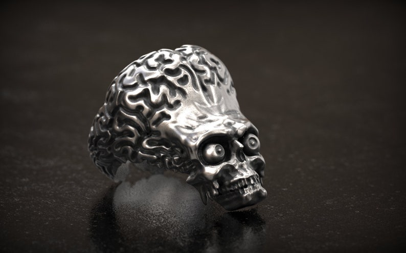 Punk Ring Alien Ring 3D Print 3d printed Jewellery Silver Jewellery Movie Ring Mars Attacks Oxidized Motorcycle Jewelry