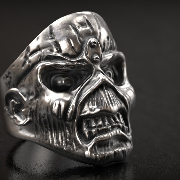 Iron Maiden Eddie Ring, Skull Ring, Biker Ring, Man Ring, Unique Punk Ring, 3D Print, 3d printed Jewellery, 3d Printed, Sterling, Oxidized