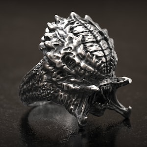 Punk Ring Alien Ring 3D Print 3d printed Jewellery Silver Jewellery Movie Ring Mars Attacks Oxidized Motorcycle Jewelry