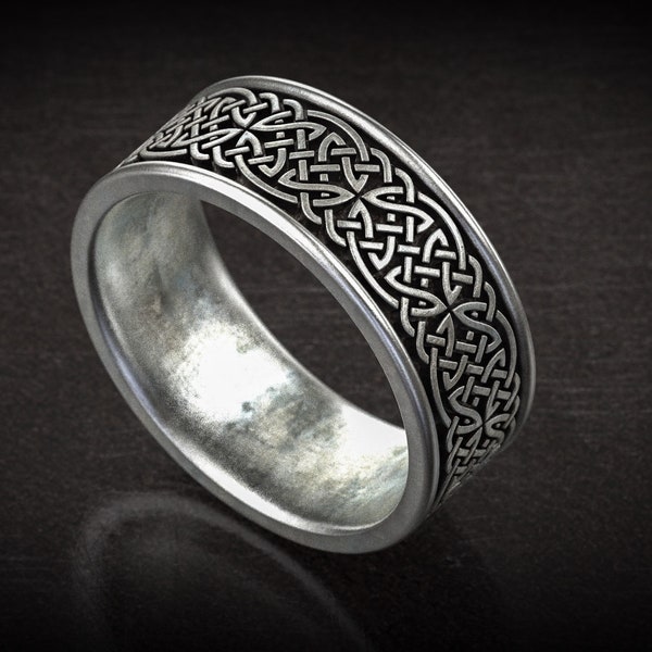 Celtic Pattern Ring , Mens Ring , Viking Wedding Ring , 925 Sterling Silver , Traditional Ring , Wedding band , Celtic Knot , Oxidized