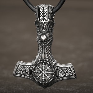 Colgante de martillo de Thor inspirado en H.R. Giger, colgante vikingo de plata, Mjolnir, colgante gótico punk, oxidado, regalo para hombre, joyería impresa en 3D.