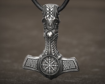 H.R. Giger Inspired Thor Hammer pendant, Silver Viking Pendant , Mjolnir, Punk Gothic Pendant, Oxidized, Men&#39;s gift, 3d printed Jewellery