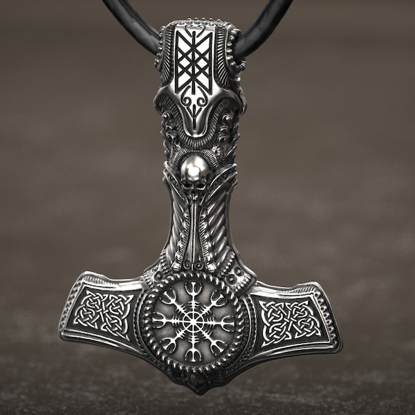 H.R. Giger Inspired Thor Hammer pendant, Silver Viking Pendant , Mjolnir, Punk Gothic Pendant, Oxidized, Men's gift, 3d printed Jewellery