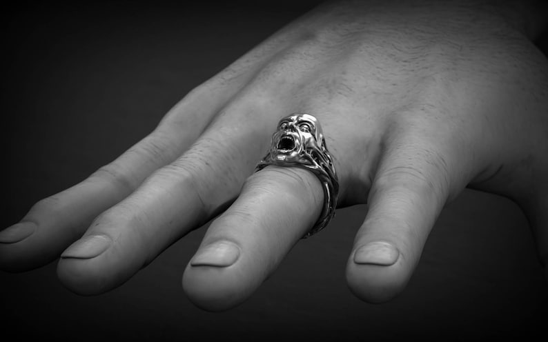 3d Printed Screaming Face Ring Human Face Ring 3d printed Jewellery Sterling Face Ring 3D Print Punk Ring Scream Ring Biker Ring