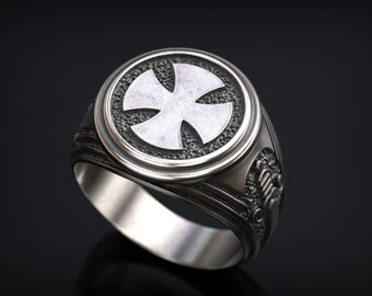 Medieval Knights Templar Ring, Mens Ring, Seal of Knights Templar, 3D Print , 3d printed Jewelry , 3d Printed , Sterling Silver, Oxidized,