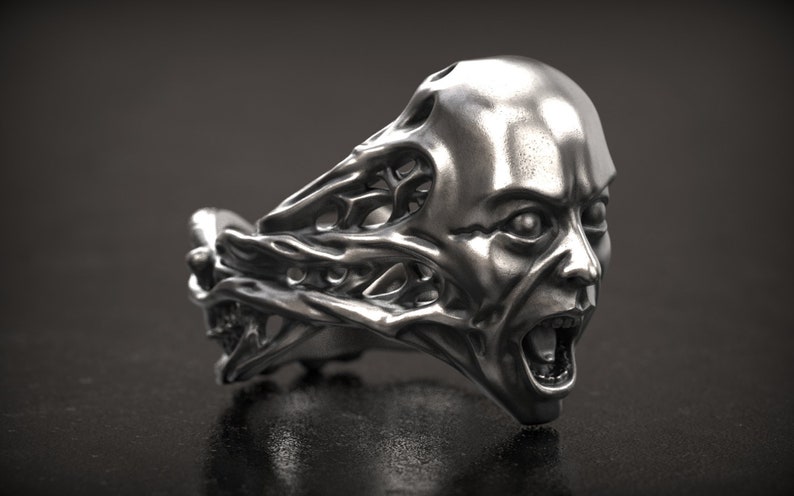 3d Printed Screaming Face Ring Human Face Ring 3d printed Jewellery Sterling Face Ring 3D Print Punk Ring Scream Ring Biker Ring
