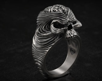 Wave Skull Ring, Smoke Skull Ring, Biker Ring, Man Ring, Mans Gift, Punk Ring, 3D Print, 3d printed Jewelry, 3d Printed, Sterling Silver