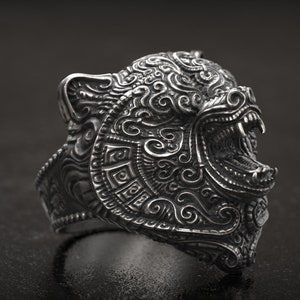 Bear ring, Silver Bear Ring, Totem Bear, 3D Print, 3d printed Jewelry, 3d Printed, Sterling Silver Bear, Floral Bear, Animal Jewelry,