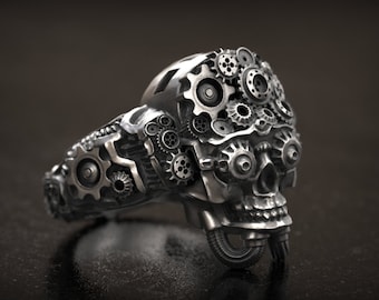 Robotic Skull , Mechanical Ring , Robot Skull Ring, Steampunk Skull, Mens Ring, 3d Print, 3d printed Jewelry , 3d Printed, Cool Mens Ring