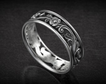 Floral Pattern Ring, Wedding Band Ring, Filigree Style, Unique