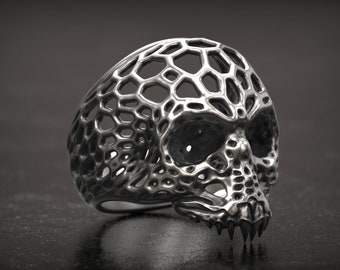 Voronoi Skull Ring, Vampire Skull Ring, Gothic Skull Ring, Mens Ring, 3d printed Jewelry, 3d Printed, Cool Mens Ring, Rustic Ring