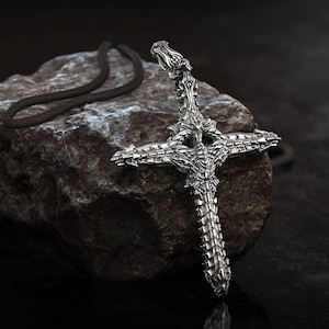 Giger inspired, Biomechanical Cross Pendant, Biker Jewelry, 925K Sterling Handmade, Oxidized Pendant, 3d printed Jewellery, 3d printed