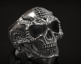 H.R. Giger Inspired , Biomechanical Skull Ring, Biker Ring, Xenomorph , Protomorph Style, Covenant, Covenant Style, 3d printed Jewelry